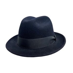 Vintage Mallory by Stetson mid century 50s dark blue wool felt fedora L